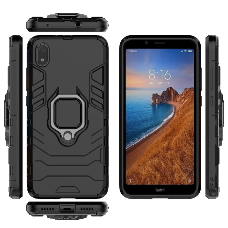Black rugged phone case with magnetic ring holder and protective edges