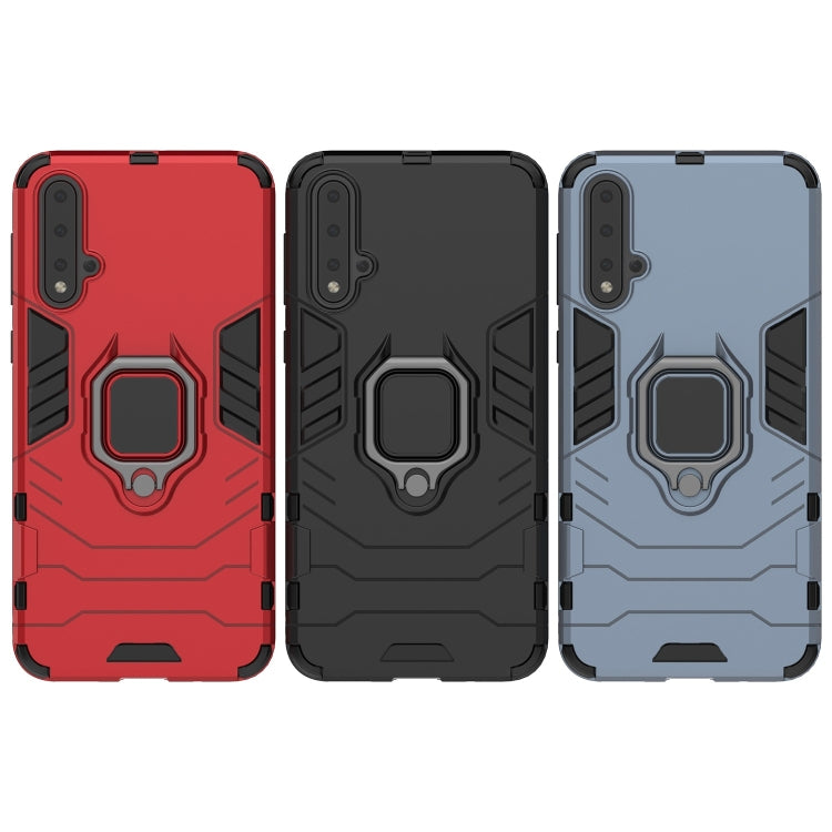 Shockproof phone cases with magnetic ring holder in red, black, and light blue