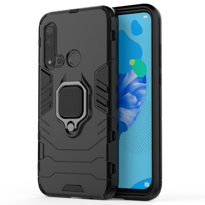 Black shockproof phone case with magnetic ring holder and camera cutouts