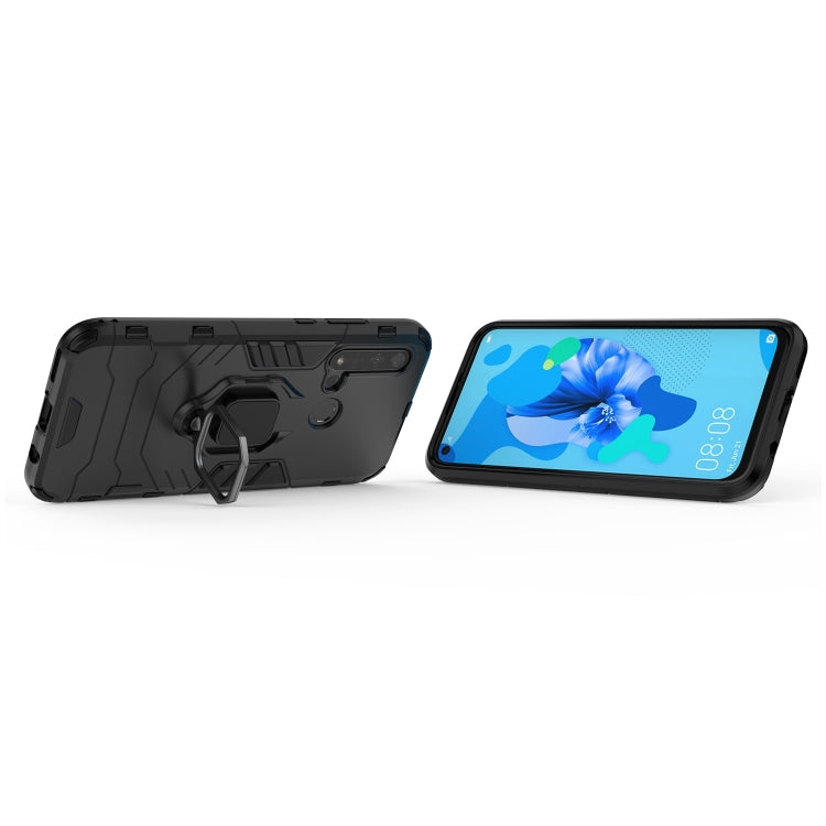 Black shockproof phone case with magnetic ring holder, back kickstand and front