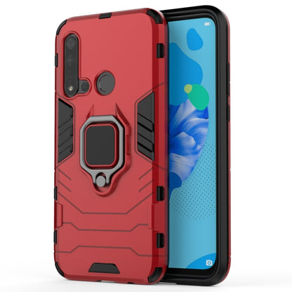 Red shockproof phone case with magnetic ring holder and camera cutouts
