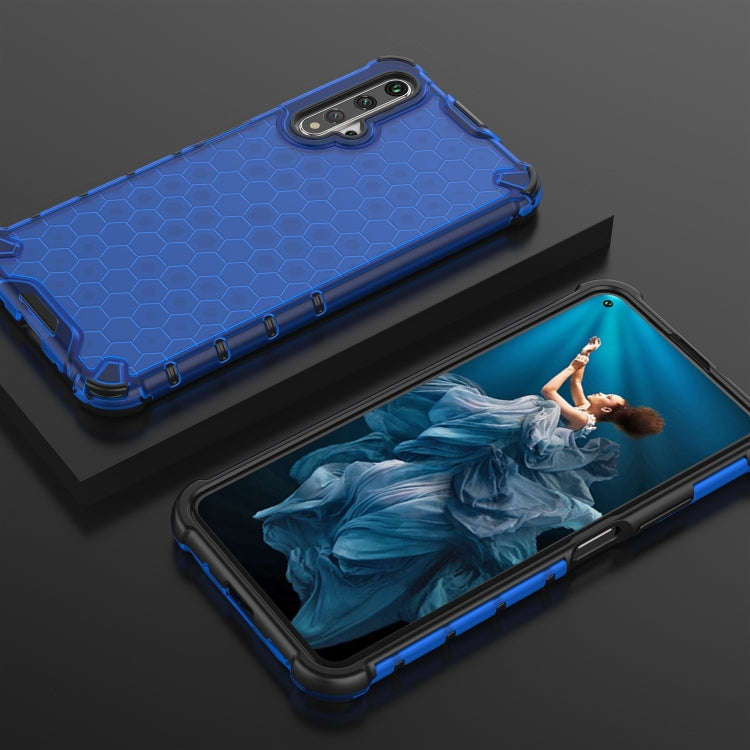 Blue honeycomb shockproof case shown open with phone inside