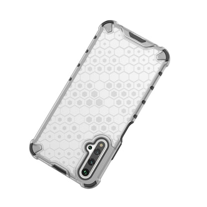 White honeycomb protective phone case with clear bumper corners