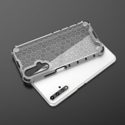 Clear white honeycomb shockproof phone case with raised screen and camera protection