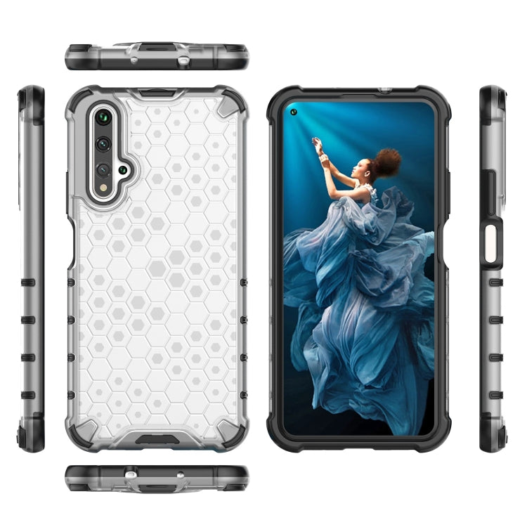 White honeycomb shockproof phone case with black TPU edge and side buttons