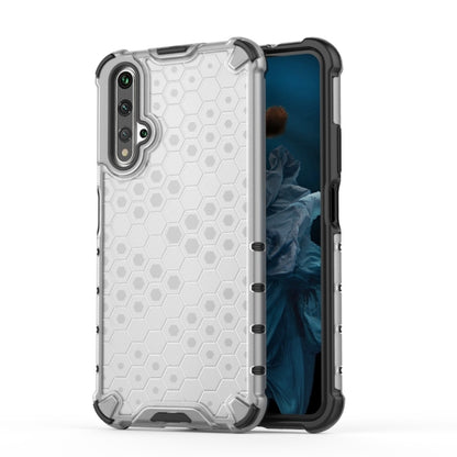 White shockproof phone case with honeycomb pattern and raised bumper corners