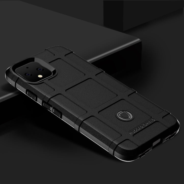 Black rugged silicone case for Google Pixel 4 with raised edge and textured grip