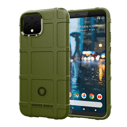 Green shockproof silicone phone case with full coverage and camera cutout, rugged back