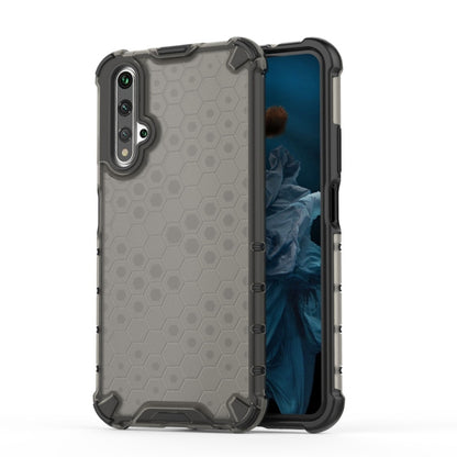 Honeycomb shockproof phone case with TPU bumper for Honor 20, gray/clear design