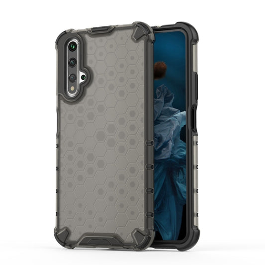 Honeycomb shockproof phone case with TPU bumper for Honor 20, gray/clear design