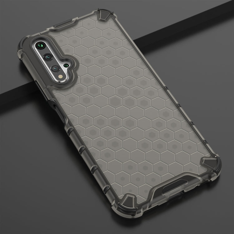Honeycomb shockproof TPU phone case for Honor 20, gray translucent back with cutouts