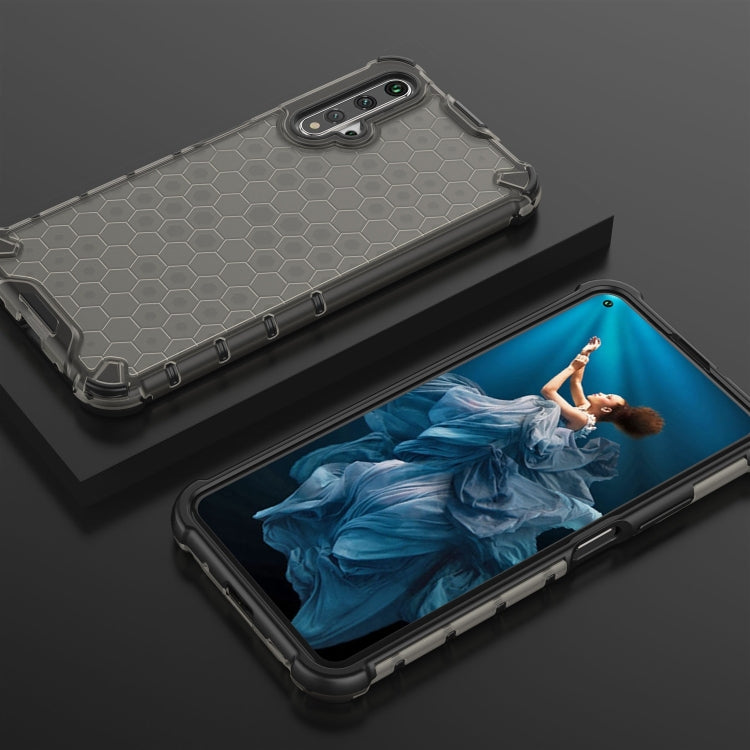 Honeycomb shockproof TPU phone case for Honor 20, gray translucent back