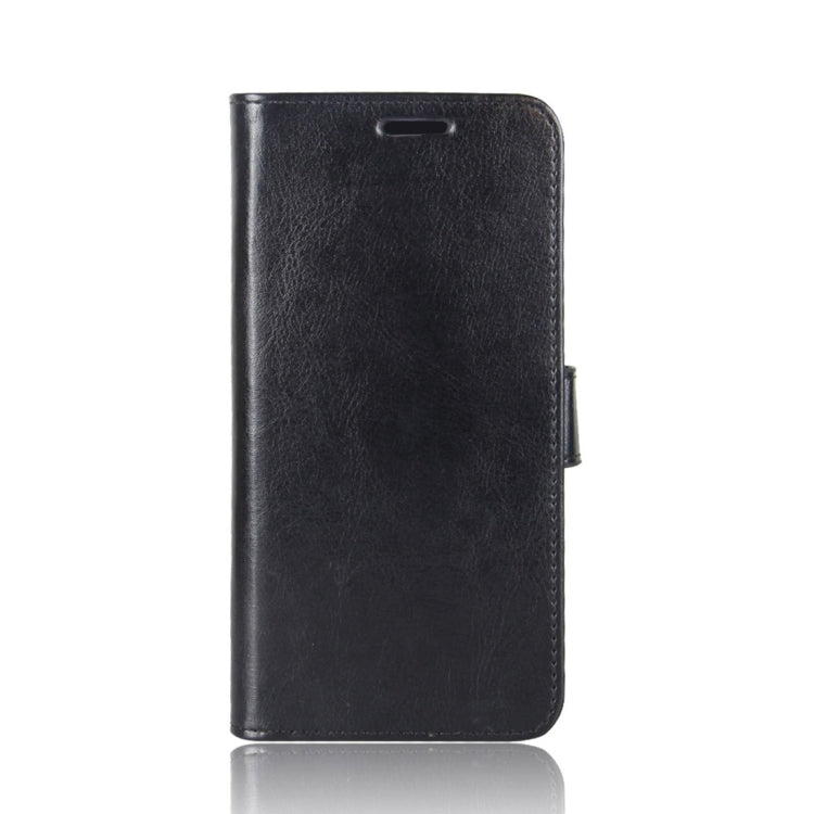 Black leather flip phone case with stitched edges and side camera cutout