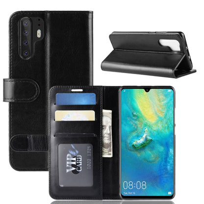 Black leather wallet flip case with card slots and rear camera cutouts