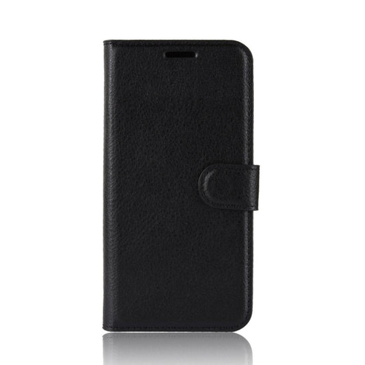 Black litchi-texture flip leather case for Huawei P30 Pro with side strap