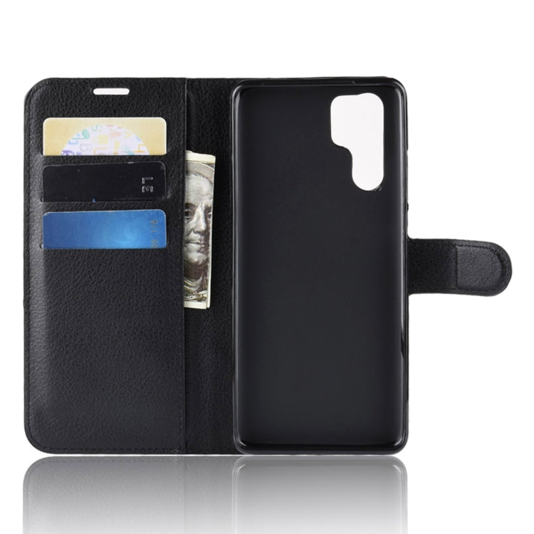 Black litchi-texture flip leather case for Huawei P30 Pro with card slots, open
