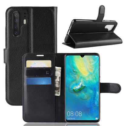 Black litchi-texture flip leather case for Huawei P30 Pro with card slots and stand