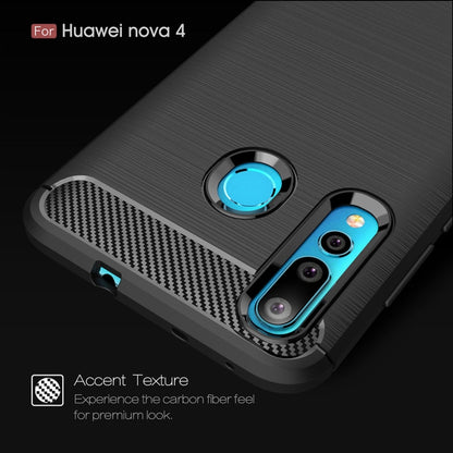 Black brushed carbon-fiber TPU phone case with blue ring camera and cutouts for Huawei Nova 4