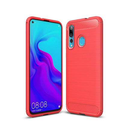 Shockproof TPU phone case, red brushed carbon-fiber texture for Huawei Nova 4, front and back