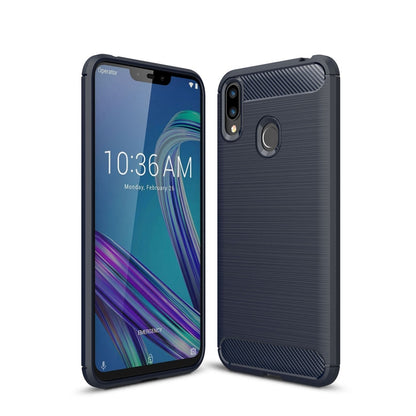 Black TPU phone case with carbon fiber brushed back and side button cutouts