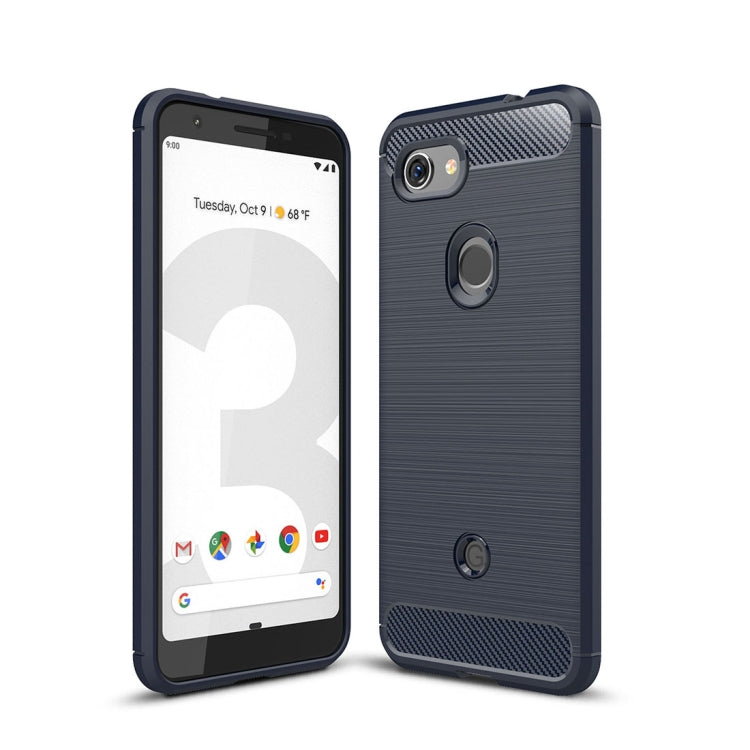 Shockproof brushed carbon fiber TPU case for Pixel 3 Lite, navy blue
