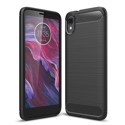 Shockproof TPU phone case with brushed carbon-fiber texture, black