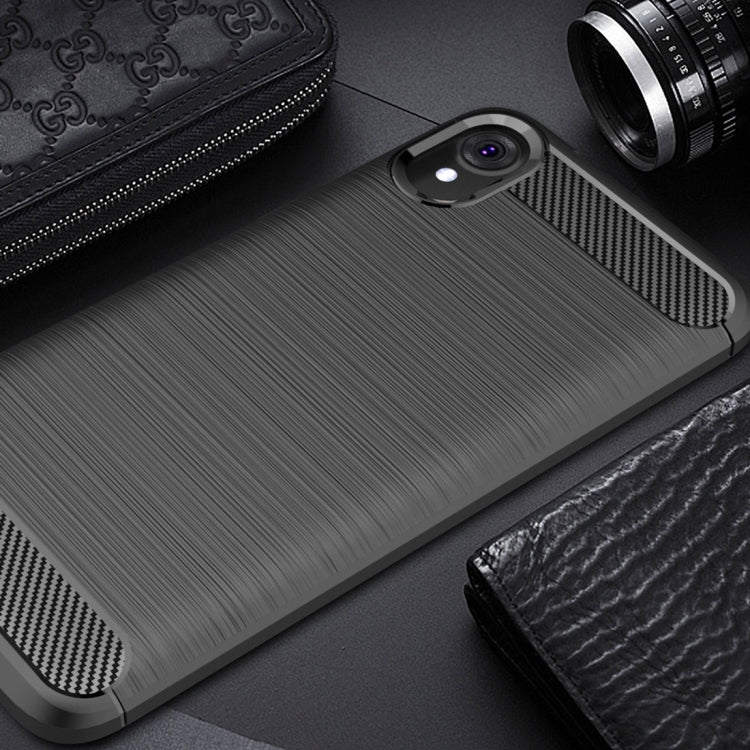 Brushed carbon-fiber TPU phone case, black with camera cutout and textured grip