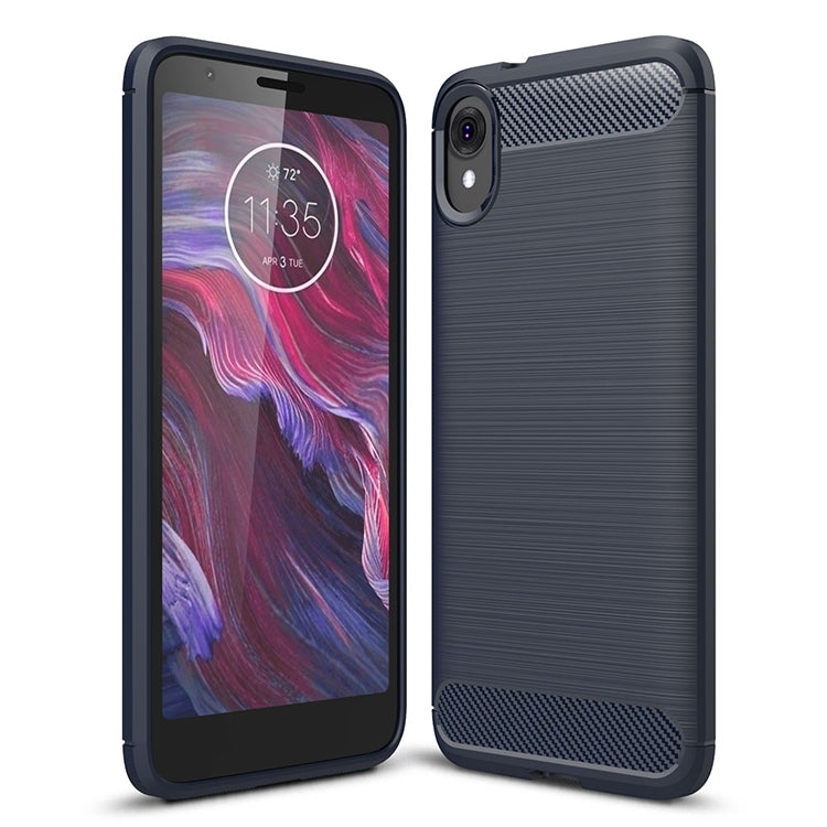 Shockproof TPU phone case with brushed carbon-fiber texture, navy blue