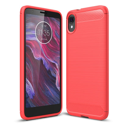Shockproof TPU phone case with brushed carbon-fiber texture, red