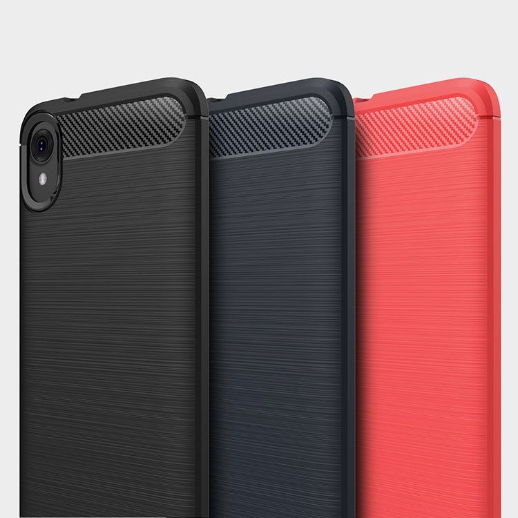 Brushed carbon fiber TPU phone case, shockproof—black, navy blue, red