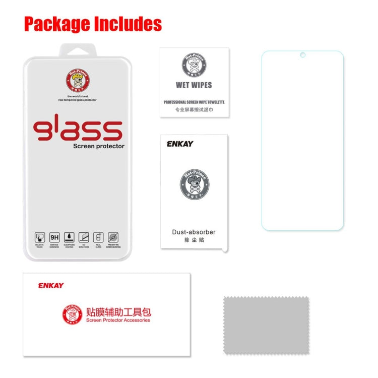 Tempered glass screen protector kit with wipes and dust-absorber cloth, retail packaging